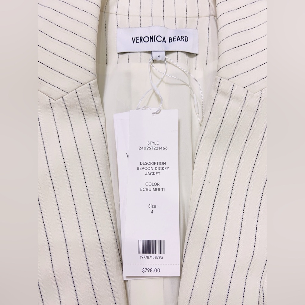 NWT $798 Veronica Beard Beacon Dickey Pinstriped Jacquard Blazer - Picture 9 of 12